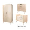 Chambre bébé complète Sixties : Lit bébé 60x120 cm Bois Chêne doré, Commode 3 Tiroirs Bois Chêne doré, Armoire 2 Portes Bois Chêne doré                             de Sauthon