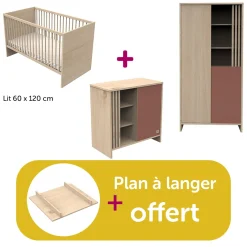 Chambre bébé complète Tokyo : lit 12x160 commode , Amoire  plan offert                            de Sauthon