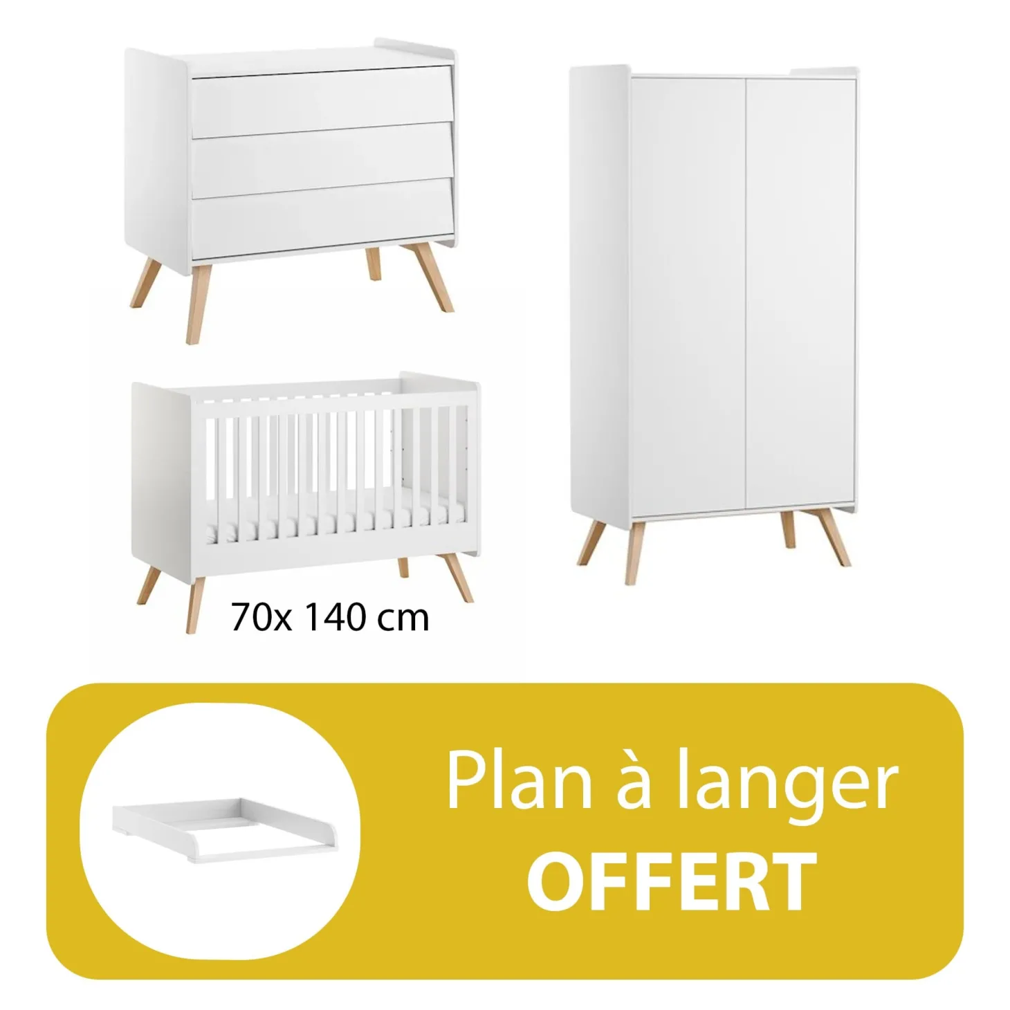 Chambre bébé complète : Vintage blanc lit 70x140 + plan offert de Vox