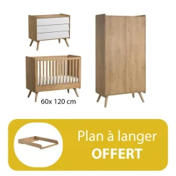 Chambre bébé complète : Vintage bois blanc lit 60x120 + plan offert de Vox