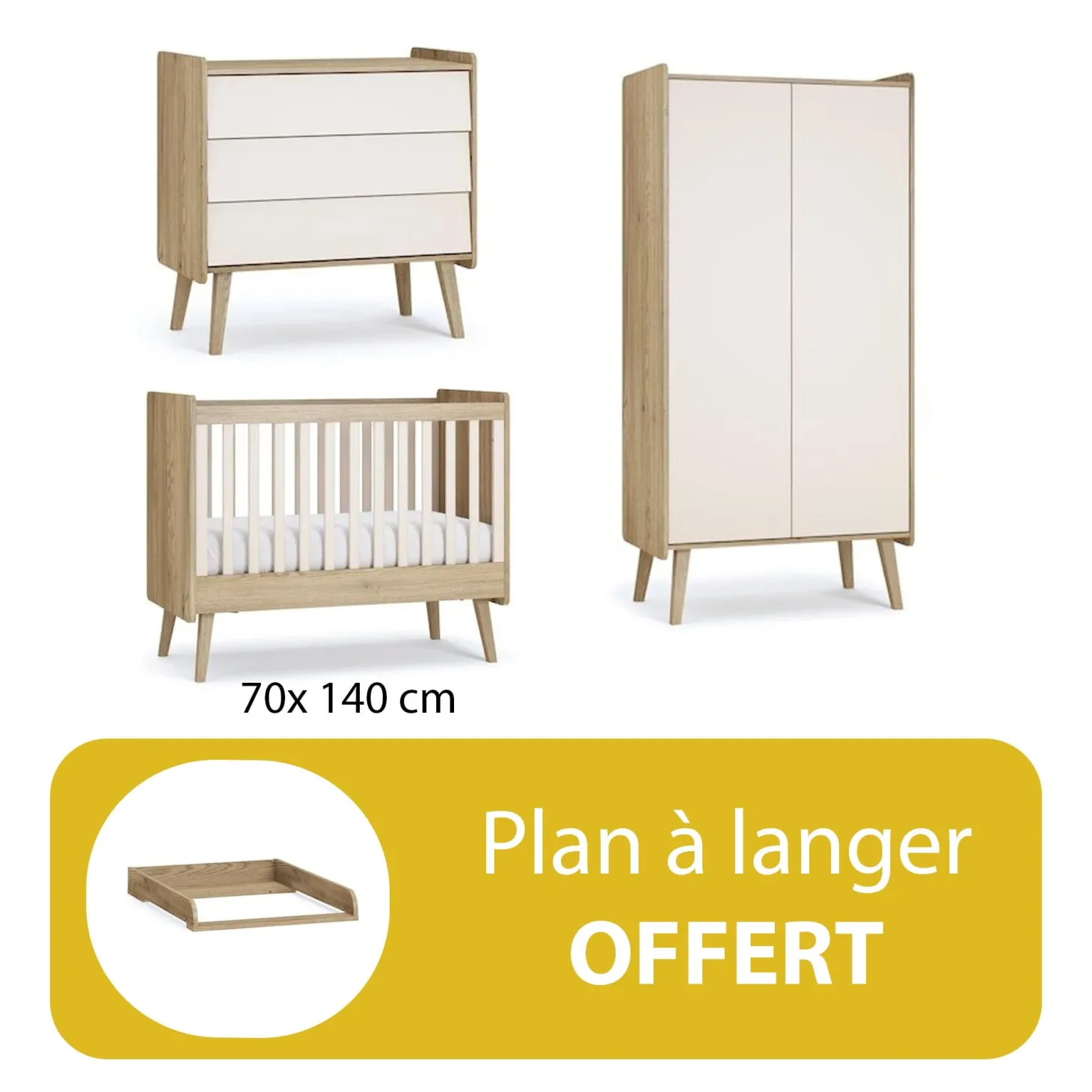 Chambre bébé complète : Vintage fresh lit 70x140 + plan offert de Vox