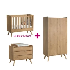Chambre bébé complète Vintage : Lit 60x120, commode, armoire, plan à langer                             de Vox