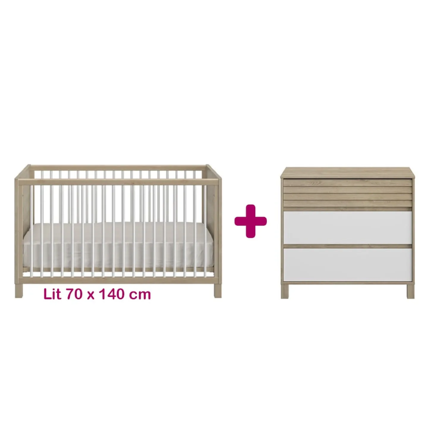 Chambre bébé duo Achille : lit 70x140, commode de Galipette