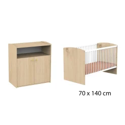 Chambre bébé duo Alice : Lit bébé 70x140 cm évolutif suave, Commode 2 Portes Bois 1 Niche                             de Sauthon