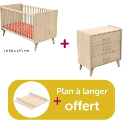 Chambre bébé duo Arty, lit 60x120, commode, plan à langer offert                            de Sauthon