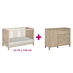 Chambre bébé duo Calypso Chêne: Lit bébé 70x140, Commode 3 tiroirs 1 porte                            de Galipette