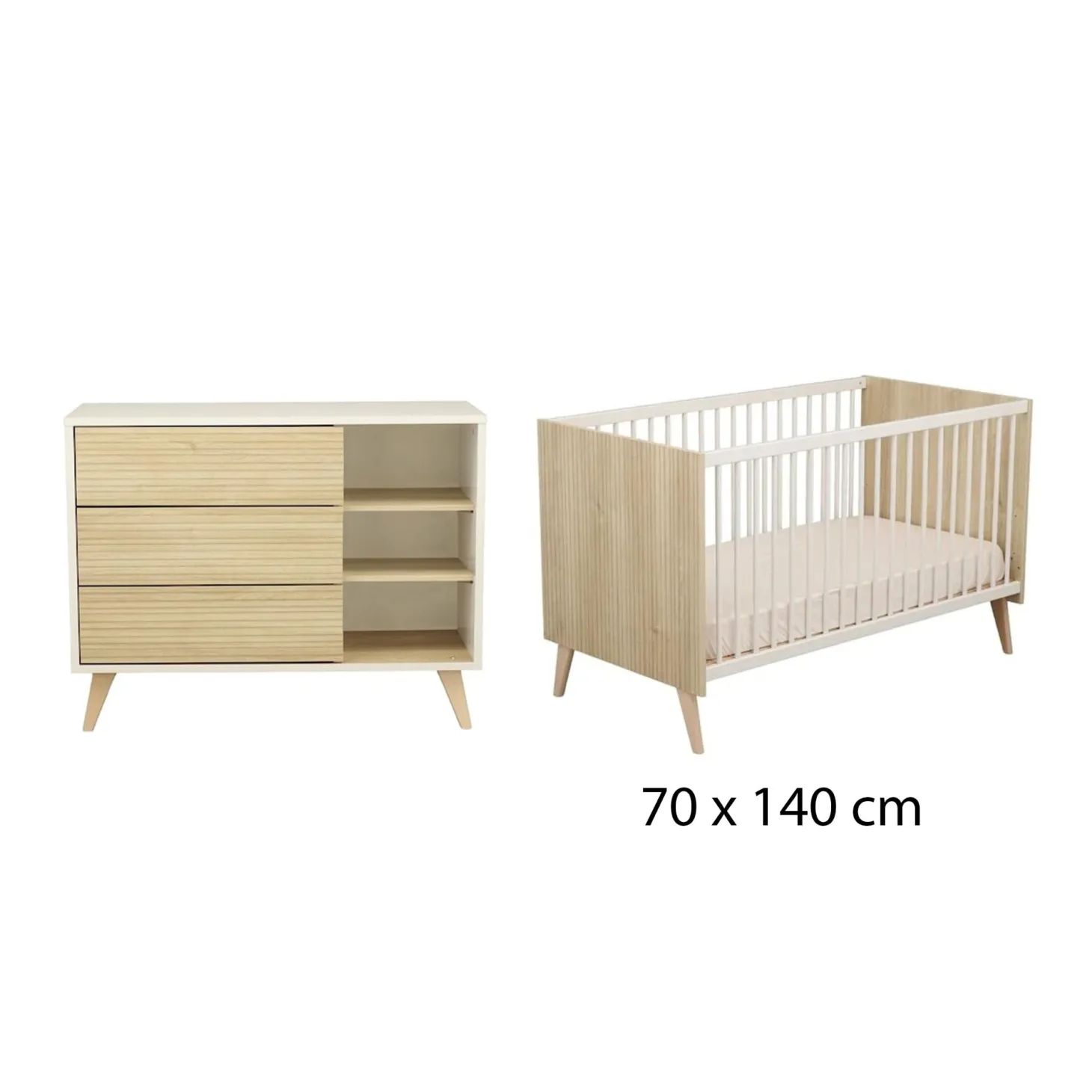 Chambre bébé duo kronos: Lit bébé 70x140 cm évolutif, Commode 3 Tiroirs 3 Niches de Sauthon