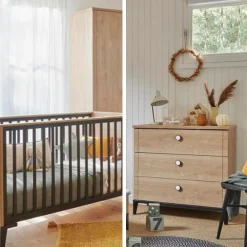 Chambre bébé duo Marcel Chêne Blond Et Noir : Lit 70x140, Commode 3 tiroirs                             de Galipette                                                                                                                3 avis