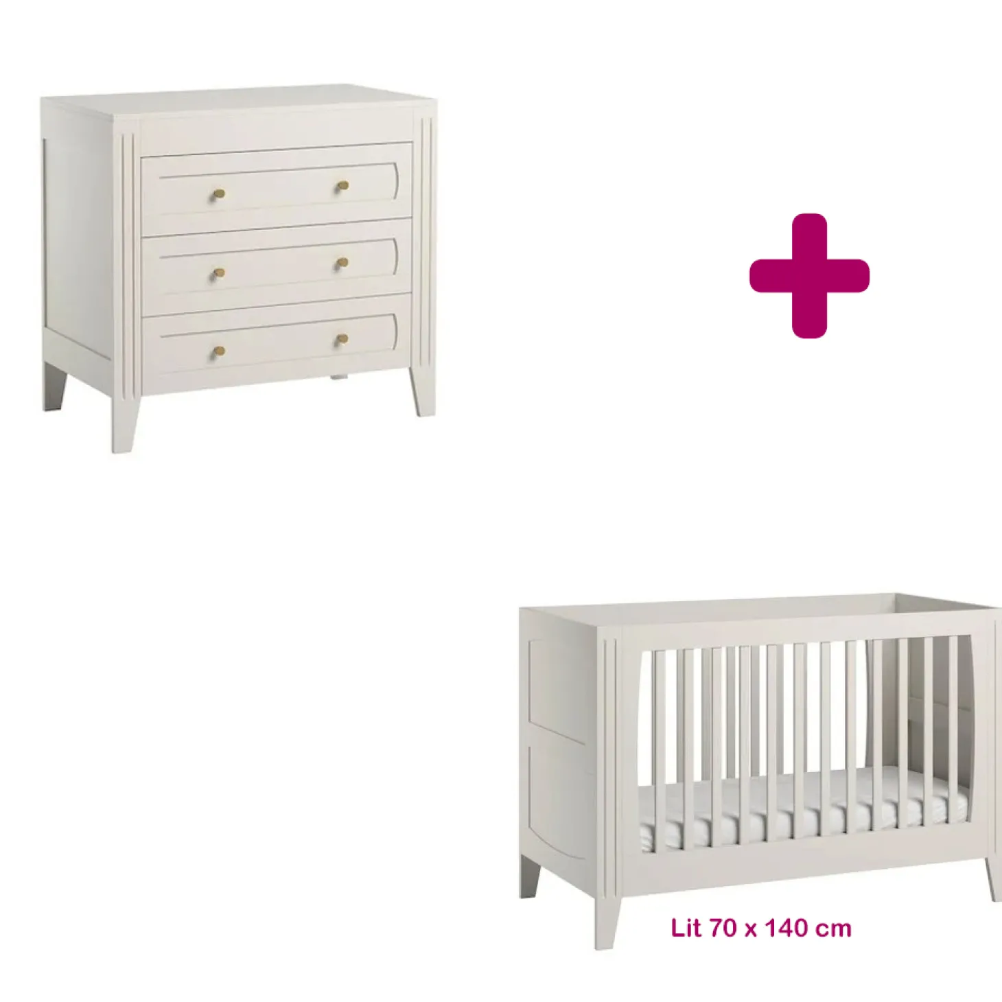 Chambre bébé duo Milenne : lit évolutif 70x140, commode de Vox