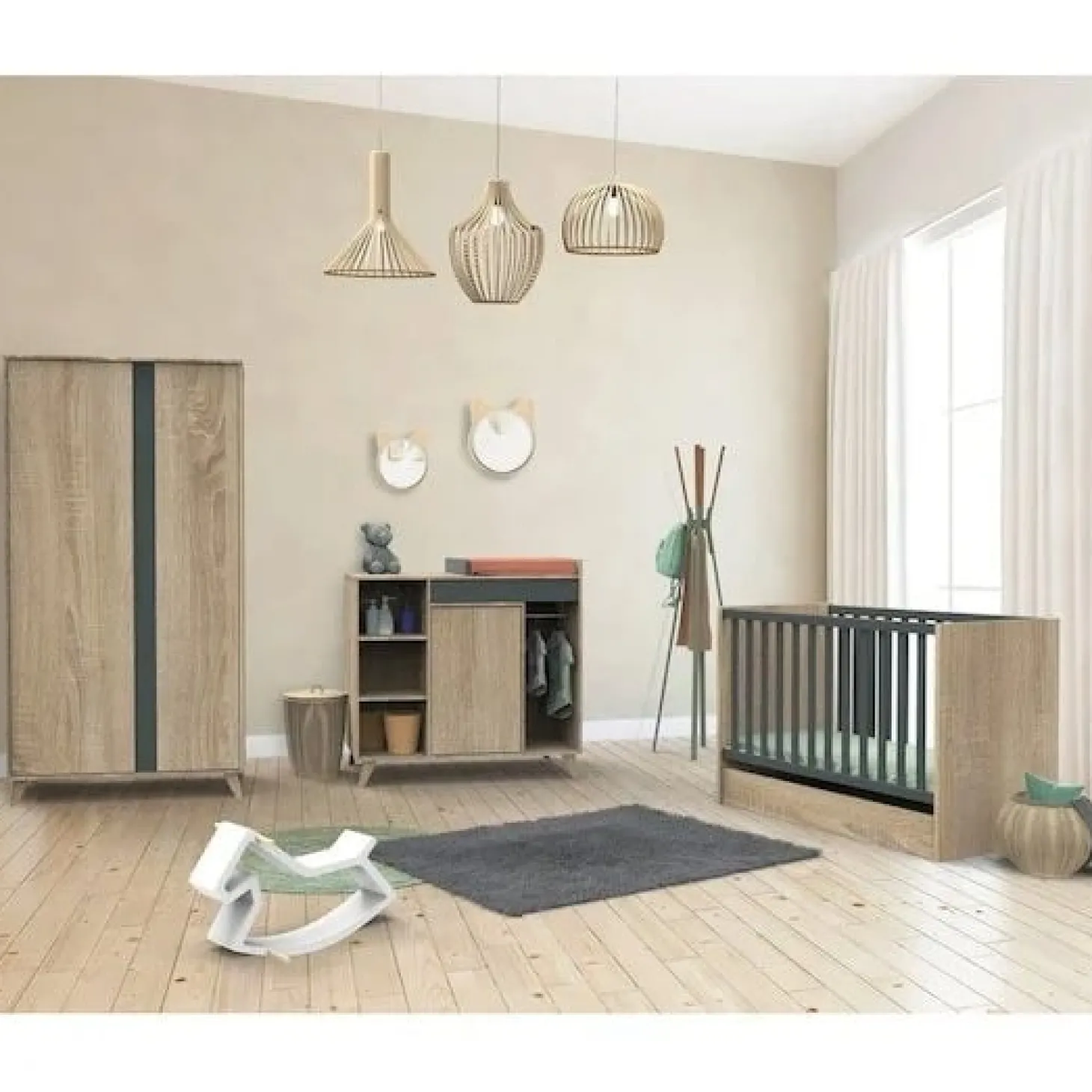Chambre bébé duo Nova : lit 70x140, commode à langer évolutive de Sauthon