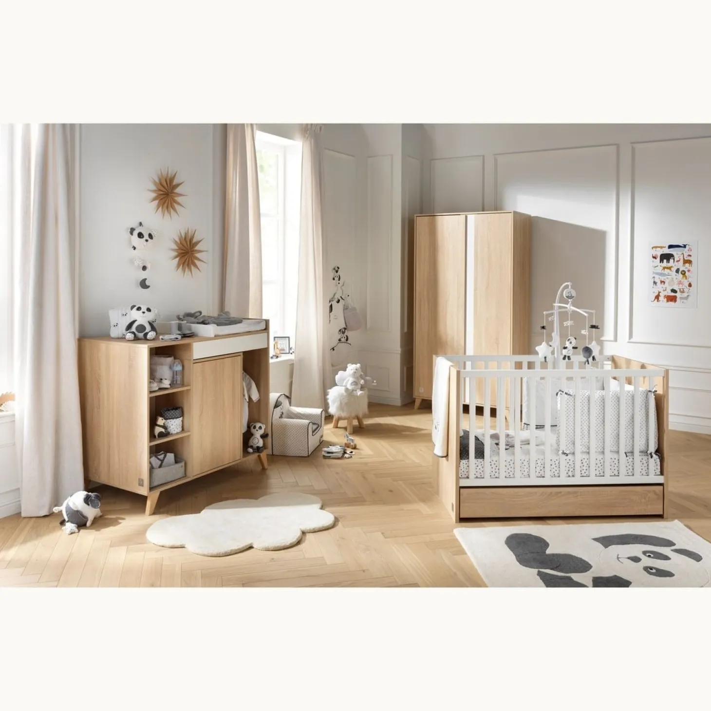 Chambre bébé duo Nova : lit 60x120, commode à langer évolutive de Sauthon