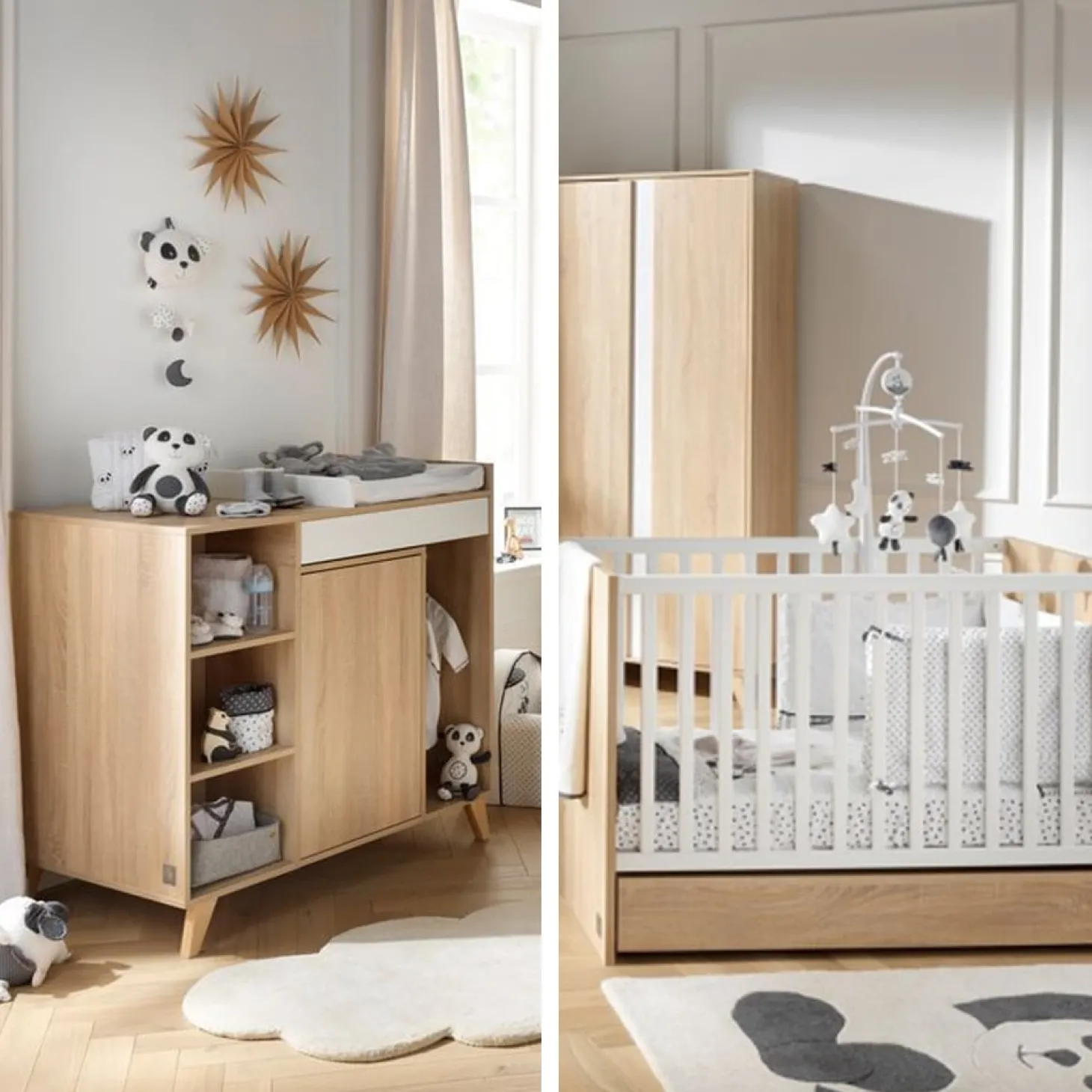 Chambre bébé duo Nova : lit 60x120, commode à langer évolutive de Sauthon