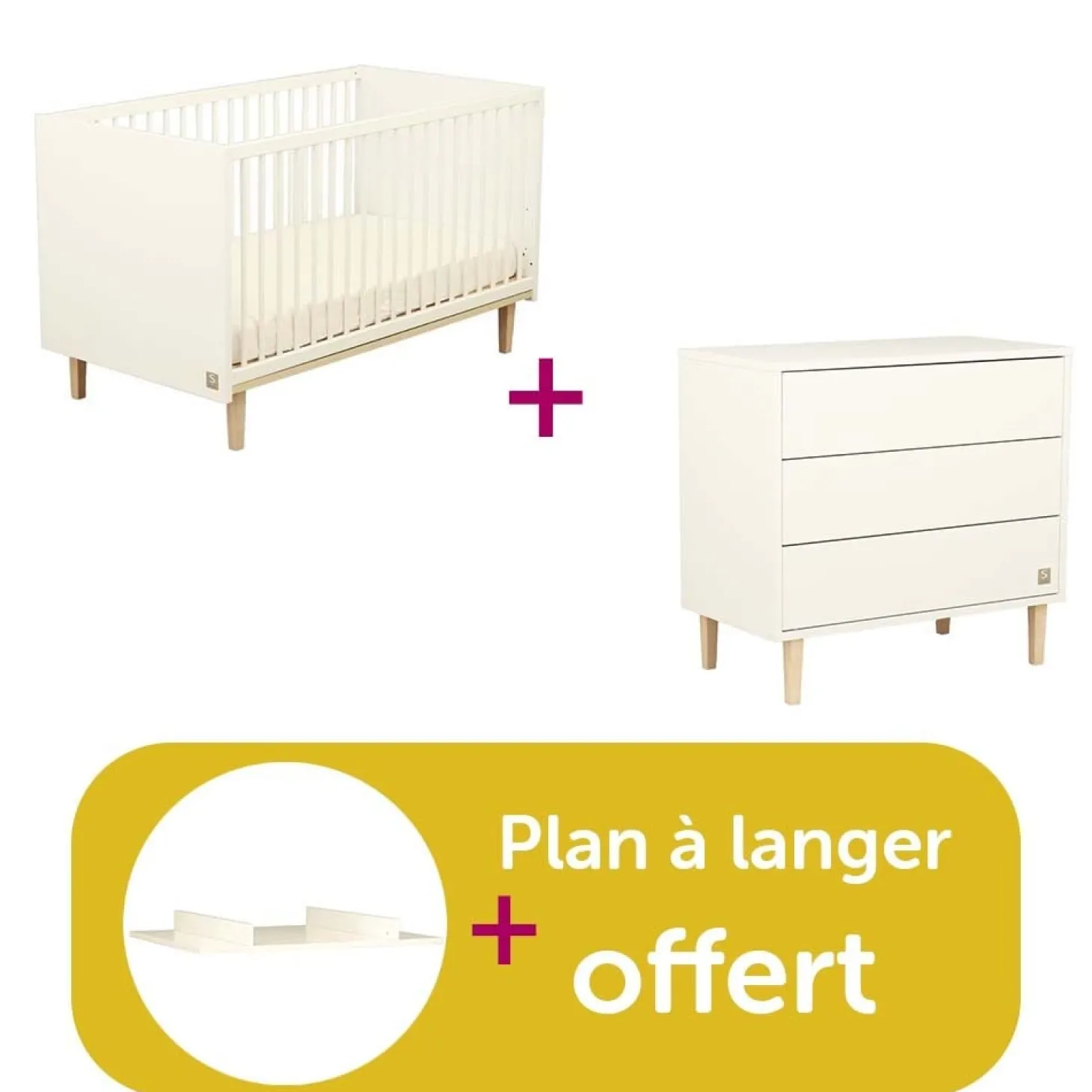 Chambre bébé duo Paloma : Little Big Bed 140X70, Commode 3 Tiroirs, PAL offert de Sauthon