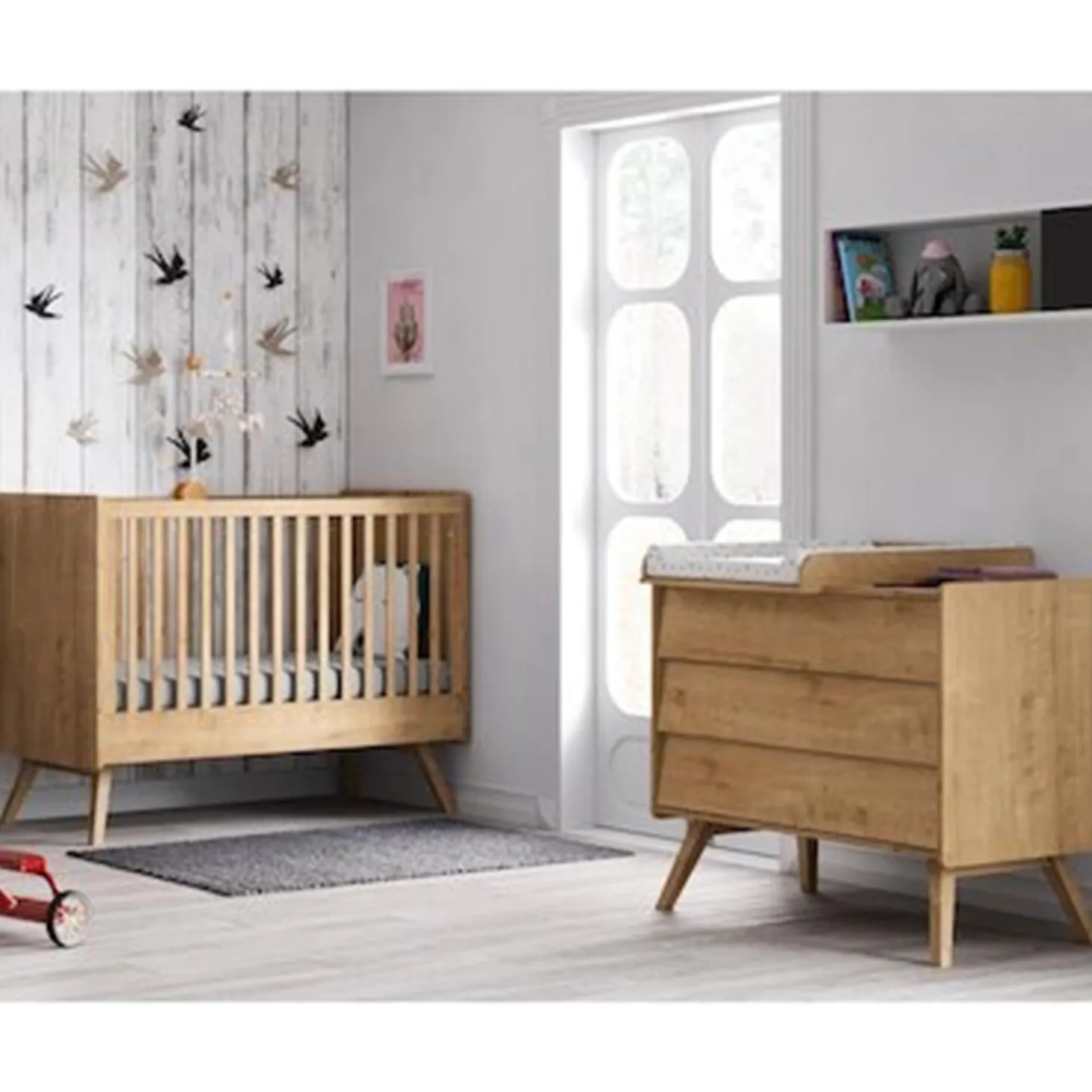 Chambre bébé Duo Vintage : Lit 70x140, commode Bois, plan à langer offert de Vox