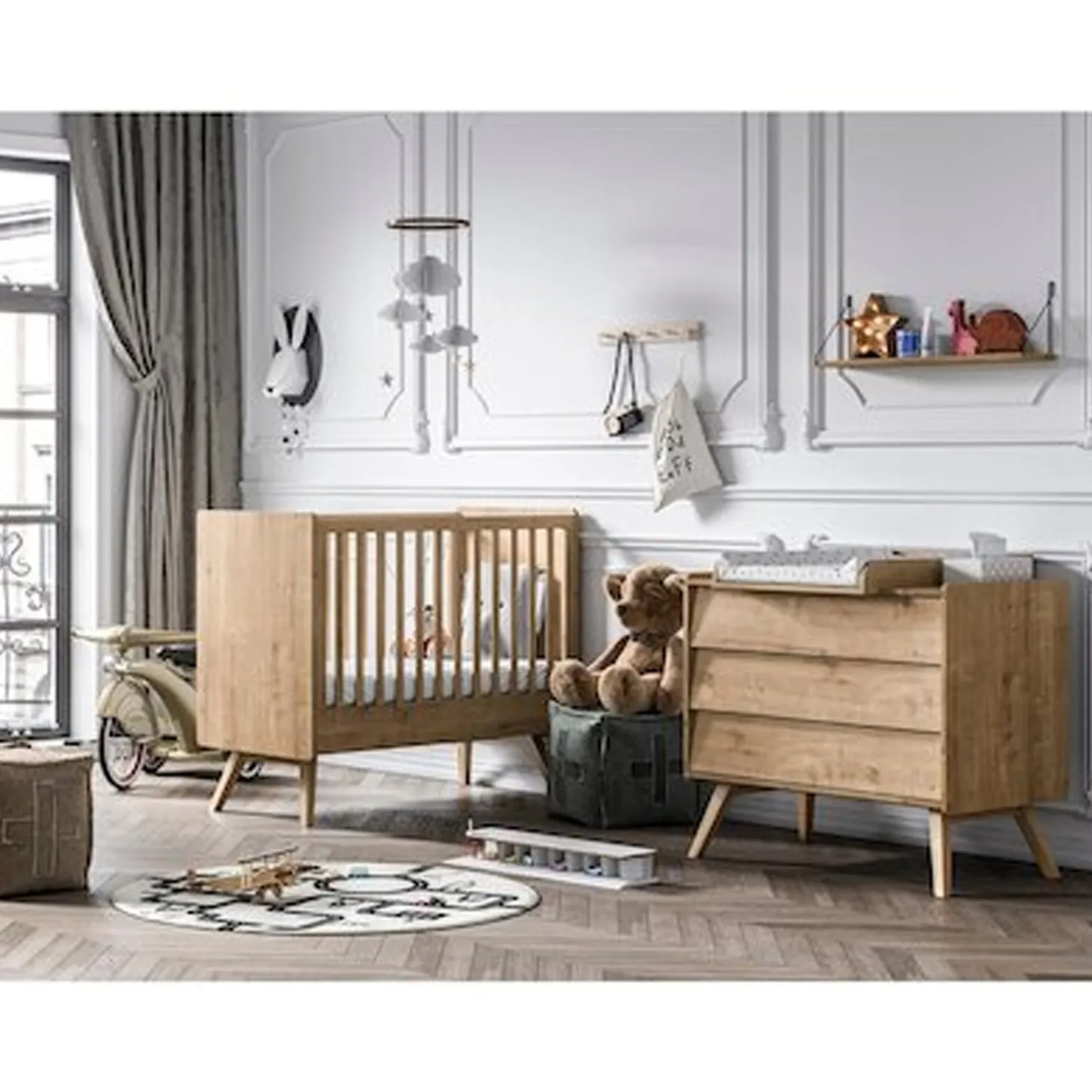 Chambre duo Vintage bois blanc lit 70x140 + plan offert de Vox