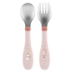 Chicco Couverts En Métal Rose