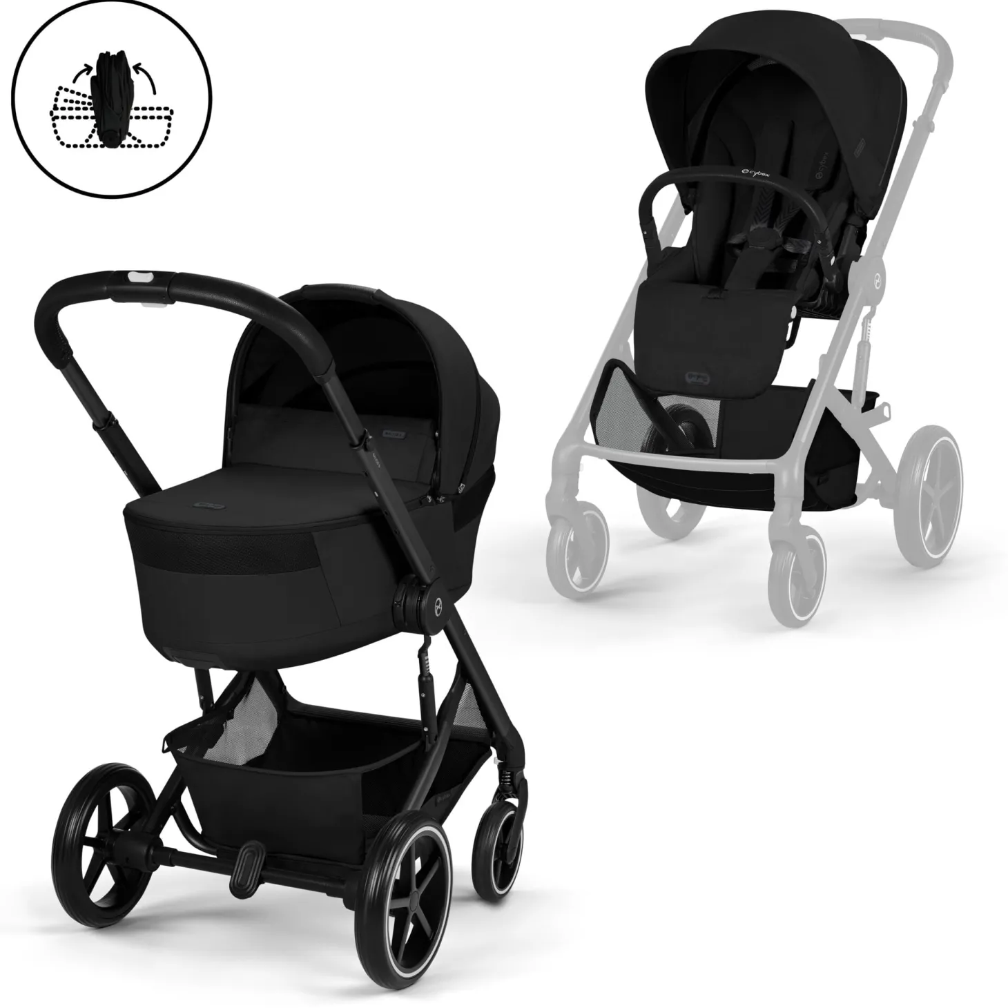 Cybex Duo Poussette Balios S Lux + Nacelle Pliable Châssis noir/Moon Black