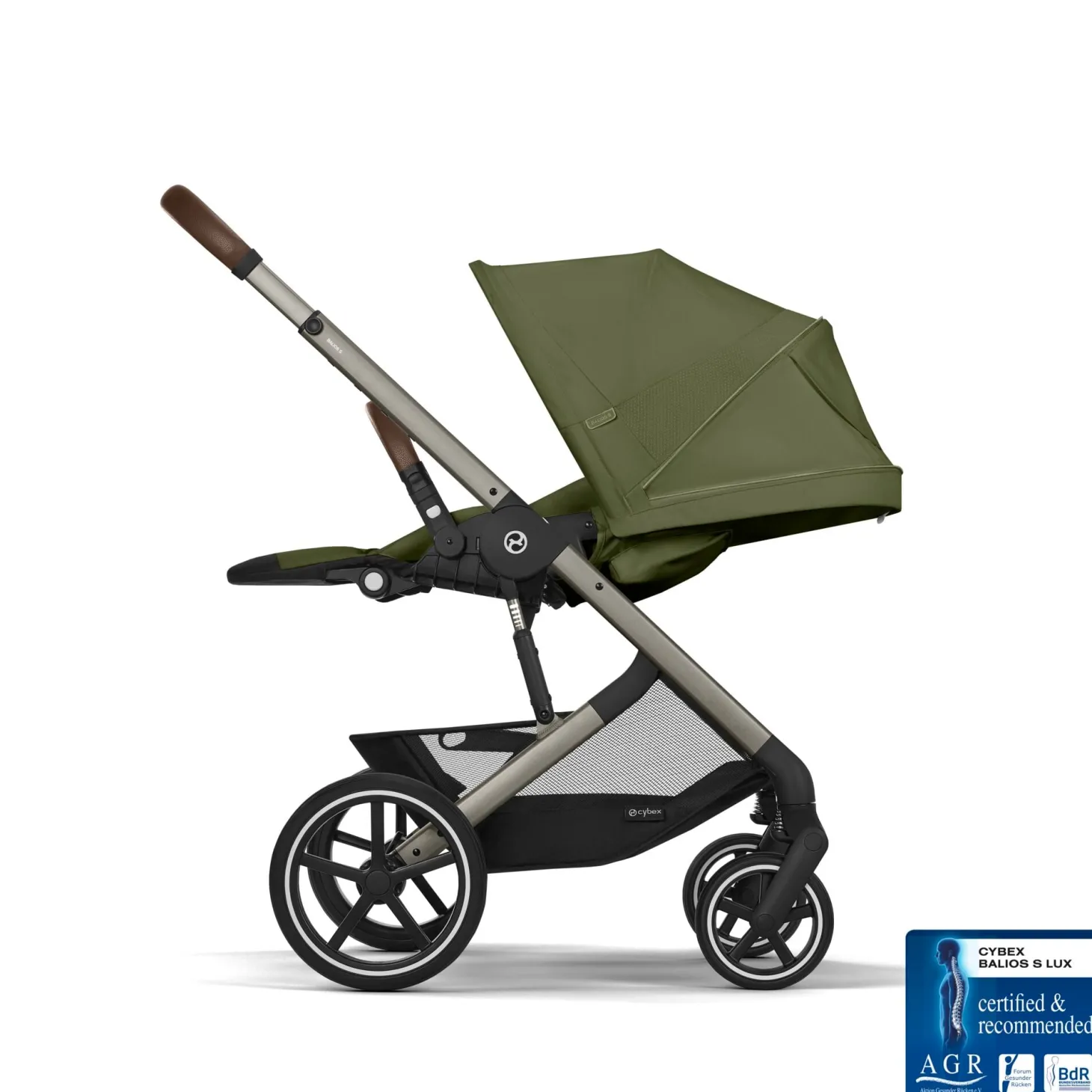Cybex Duo Poussette Balios S Lux + Nacelle Pliable Châssis Taupe/Moss Green