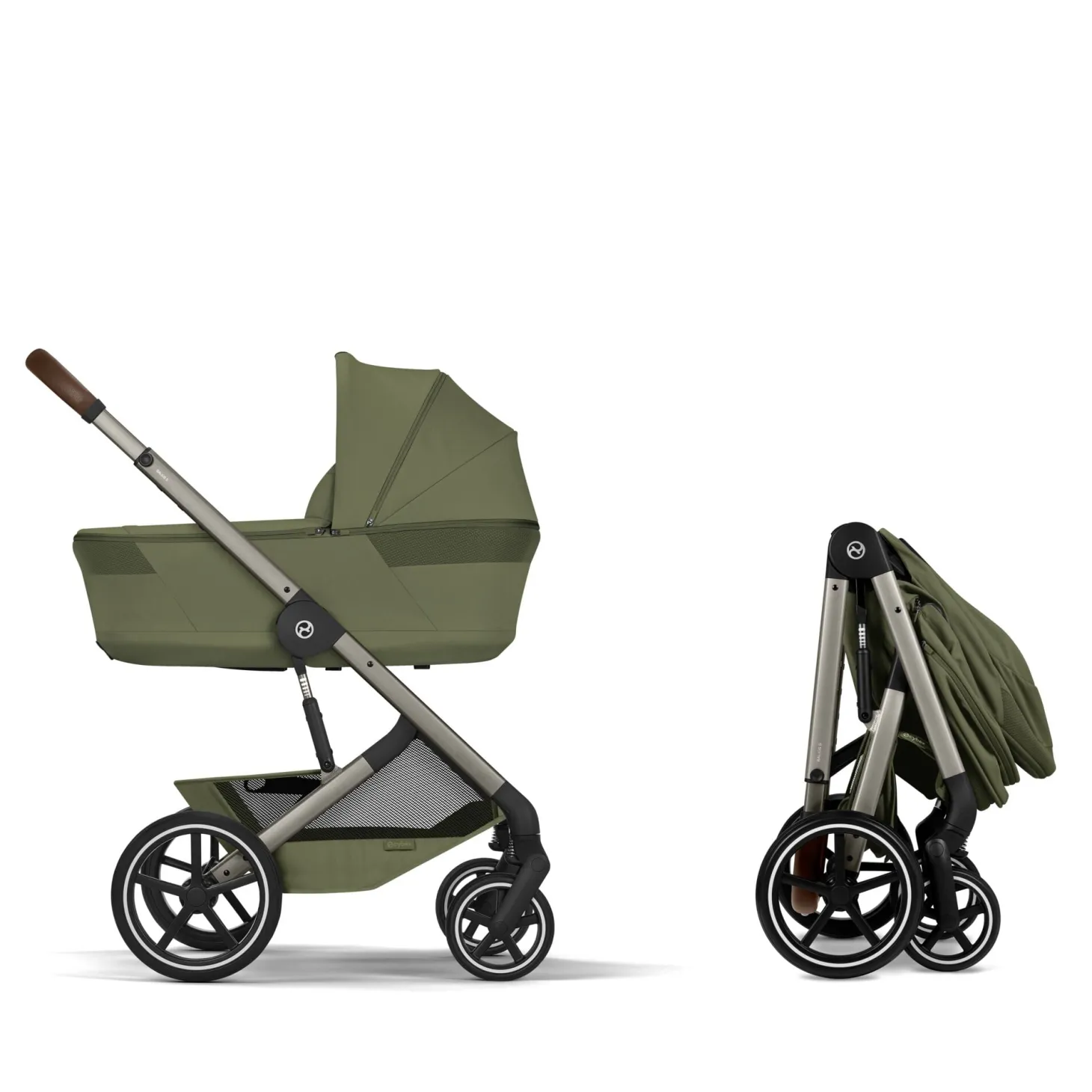 Cybex Duo Poussette Balios S Lux + Nacelle Pliable Châssis Taupe/Moss Green