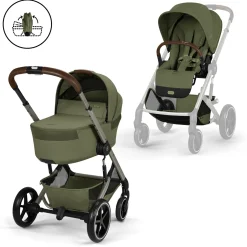 Cybex Duo Poussette Balios S Lux + Nacelle Pliable Châssis Taupe/Moss Green