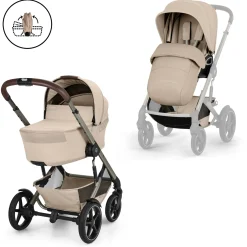 Cybex                    Duo poussette Talos S Lux  + Nacelle pliable    Châssis Taupe/Almond Beige