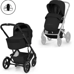Cybex Duo poussette Talos S Lux + Nacelle pliable Châssis Noir/Moon Black