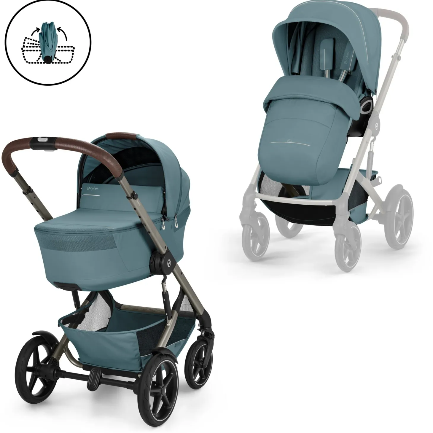 Cybex Duo poussette Talos S Lux + Nacelle pliable Châssis Taupe/Stormy Blue
