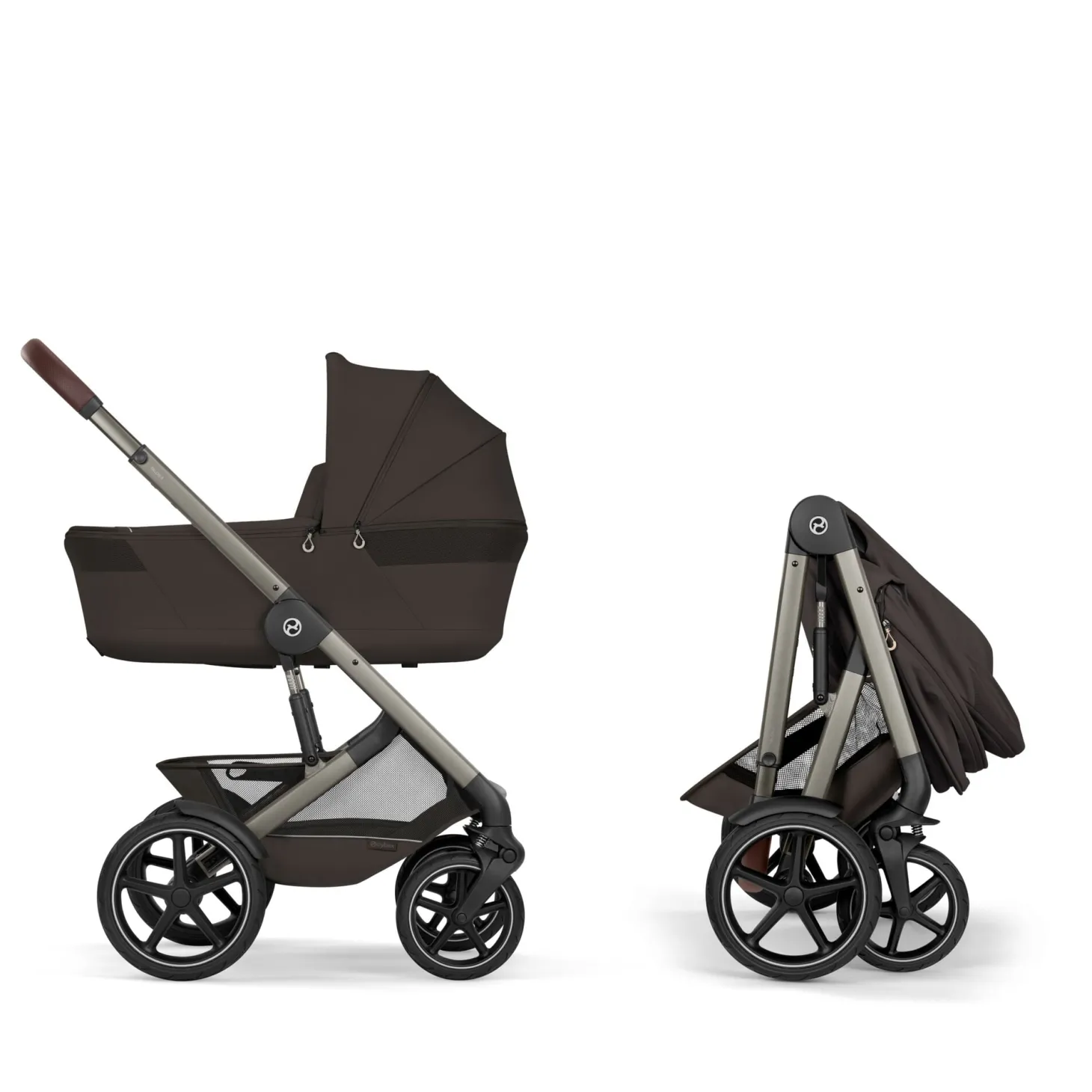 Cybex Duo poussette Talos S Lux + Nacelle pliable Châssis Taupe/Chocolate Brown