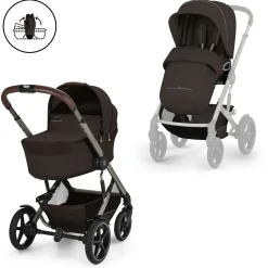 Cybex Duo poussette Talos S Lux + Nacelle pliable Châssis Taupe/Chocolate Brown