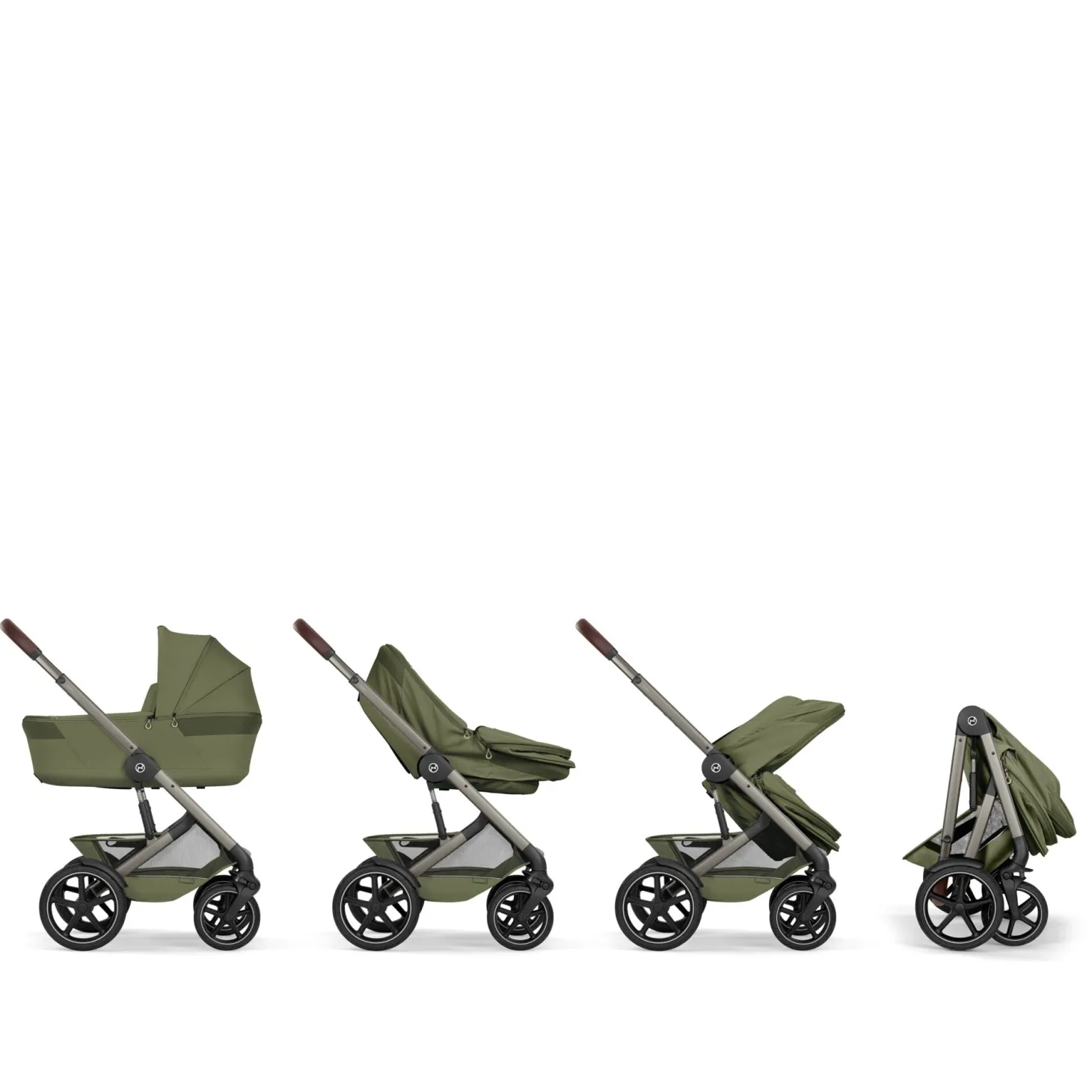 Cybex Duo poussette Talos S Lux + Nacelle pliable Châssis Taupe/Moss Green
