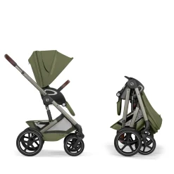 Cybex Duo poussette Talos S Lux + Nacelle pliable Châssis Taupe/Moss Green