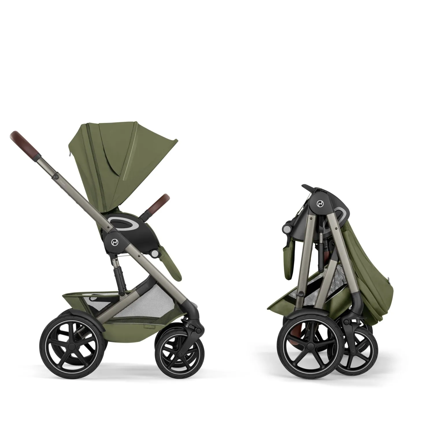 Cybex Duo poussette Talos S Lux + Nacelle pliable Châssis Taupe/Moss Green