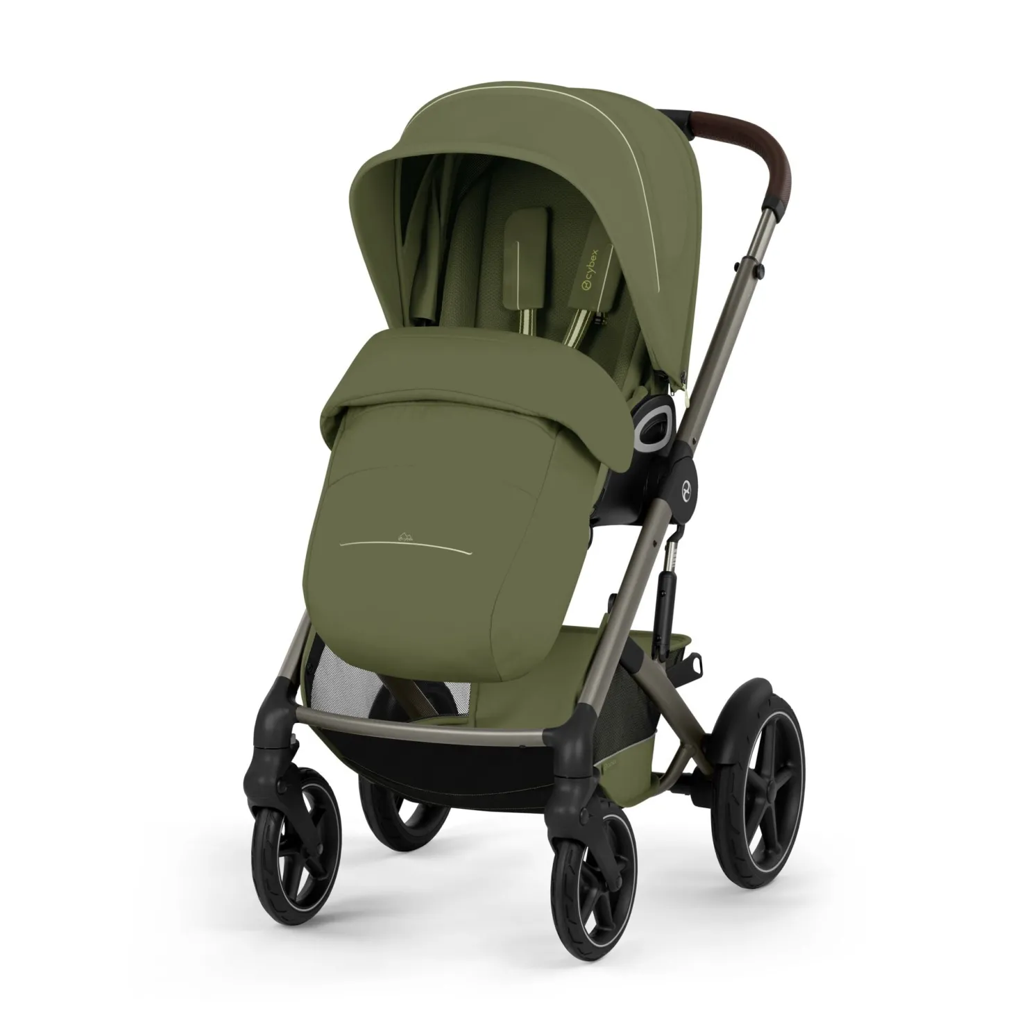 Cybex Duo poussette Talos S Lux + Nacelle pliable Châssis Taupe/Moss Green