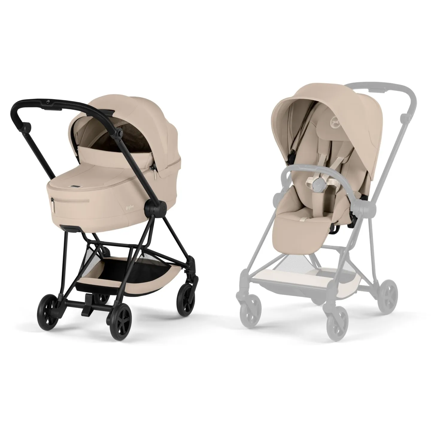 Cybex Poussette citadine avec nacelle pliable Duo Mios Châssis Matt Black / Cozy Beige