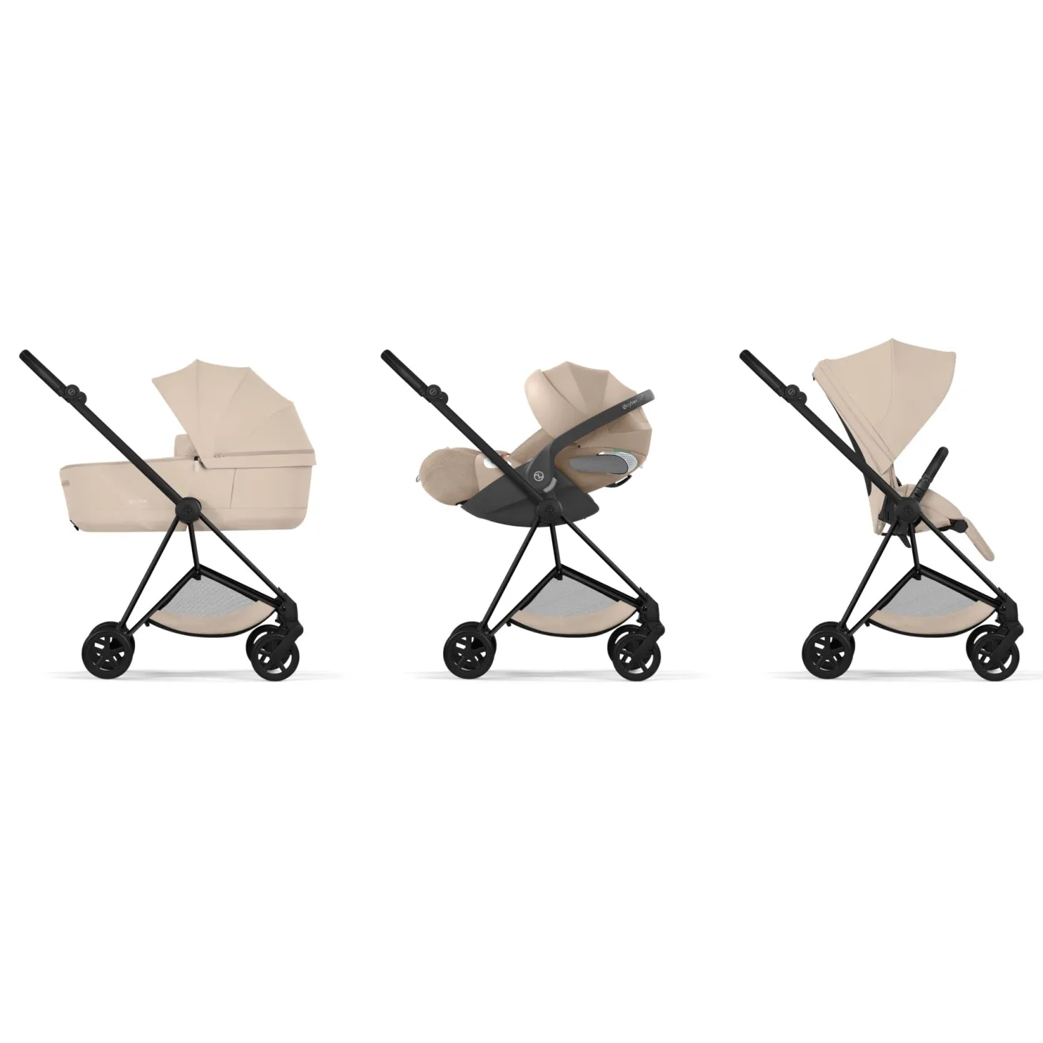 Cybex Poussette citadine avec nacelle pliable Duo Mios Châssis Matt Black / Cozy Beige