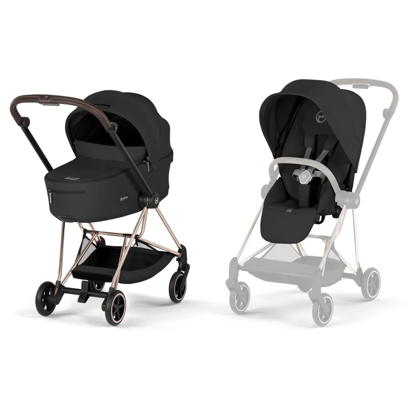Cybex Poussette citadine avec nacelle pliable Duo Mios Châssis Rose Gold / Sepia Black