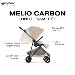 Cybex Poussette Citadine Ultra Légère Melio Carbon Almond Beige