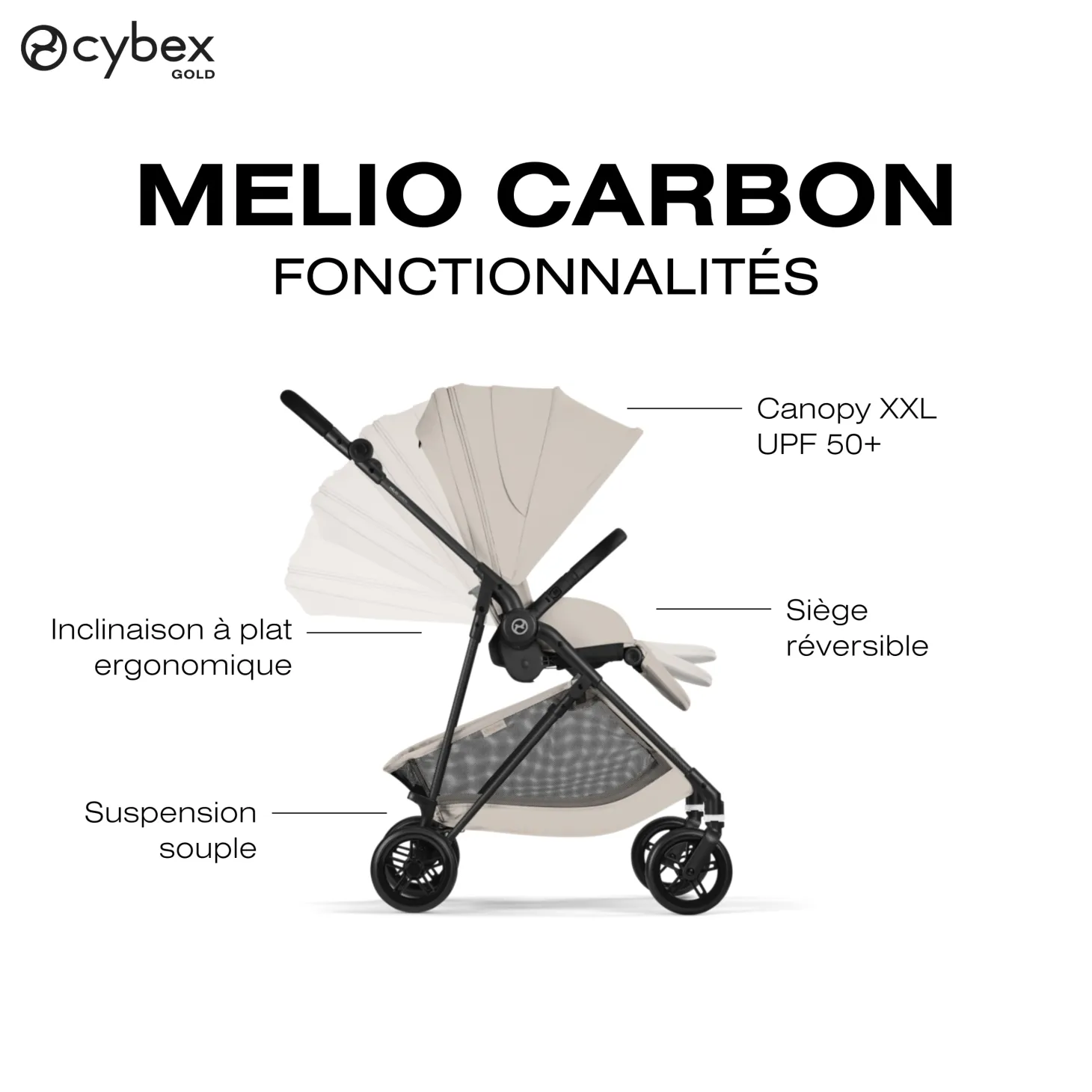 Cybex Poussette Citadine Ultra Légère Melio Carbon Dune Grey