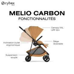 Cybex                    Poussette Citadine Ultra Légère Melio Carbon     Cinnamon Yellow