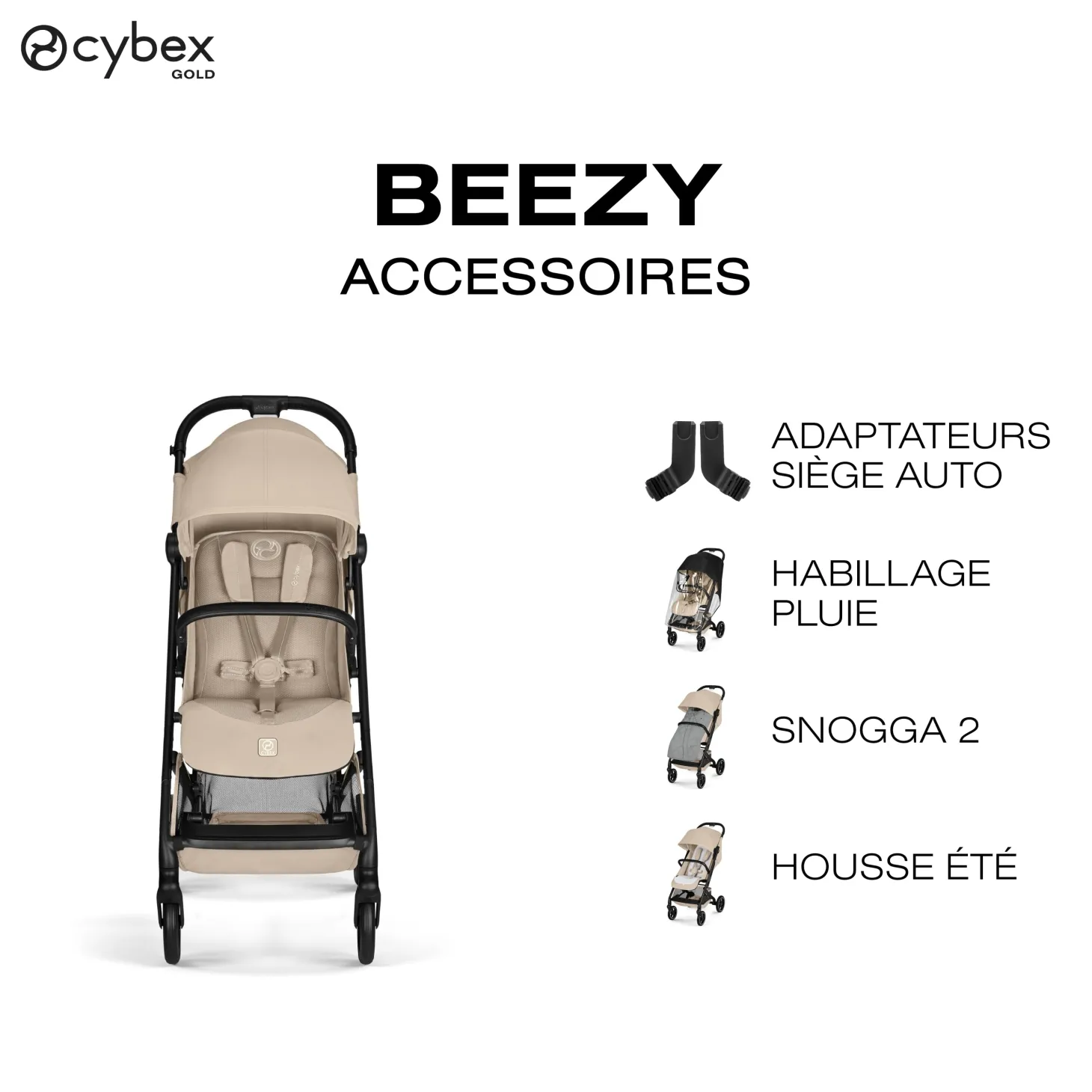 Cybex Poussette Compacte et Citadine Beezy Châssis Noir - Almond Beige