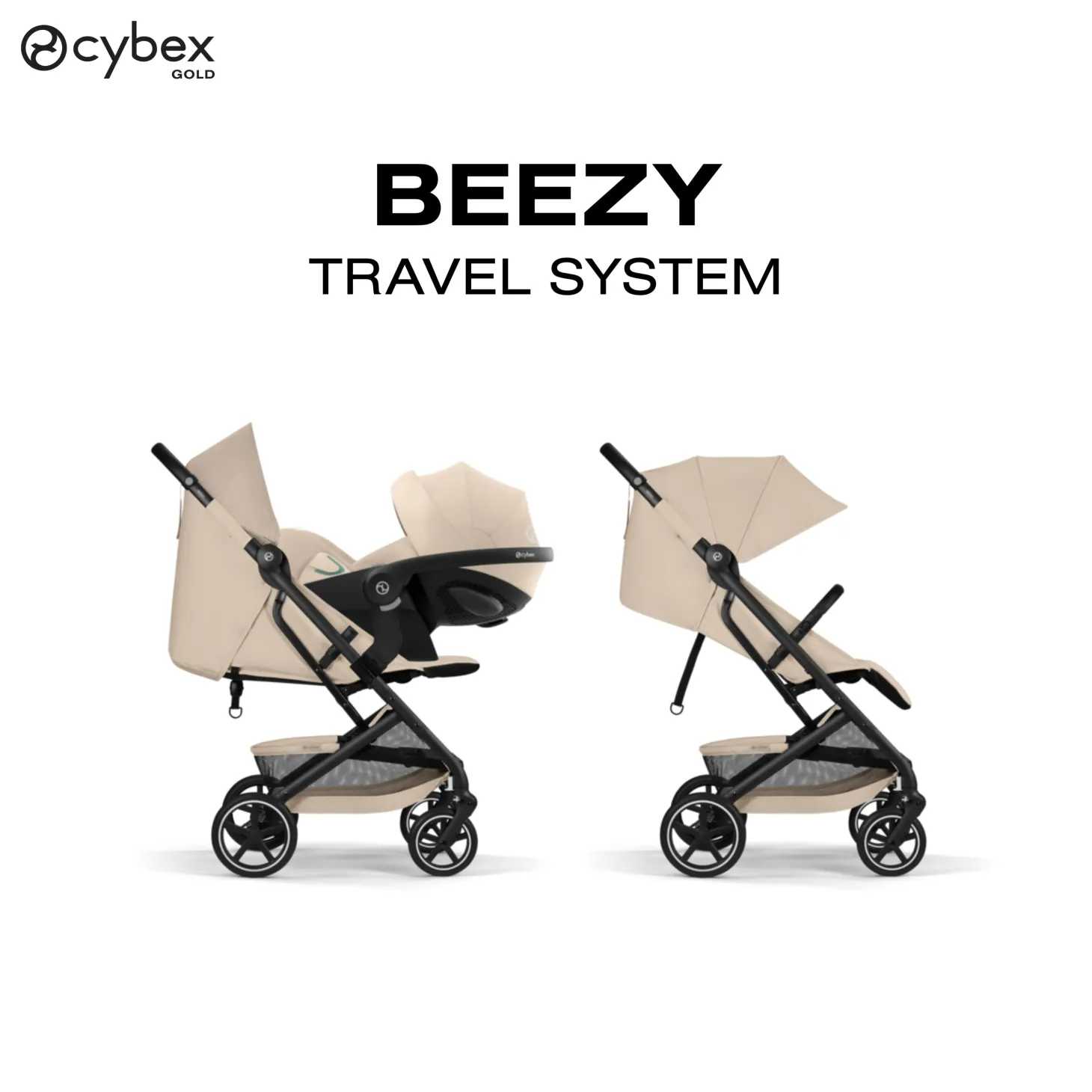 Cybex Poussette Compacte et Citadine Beezy Châssis Noir - Almond Beige