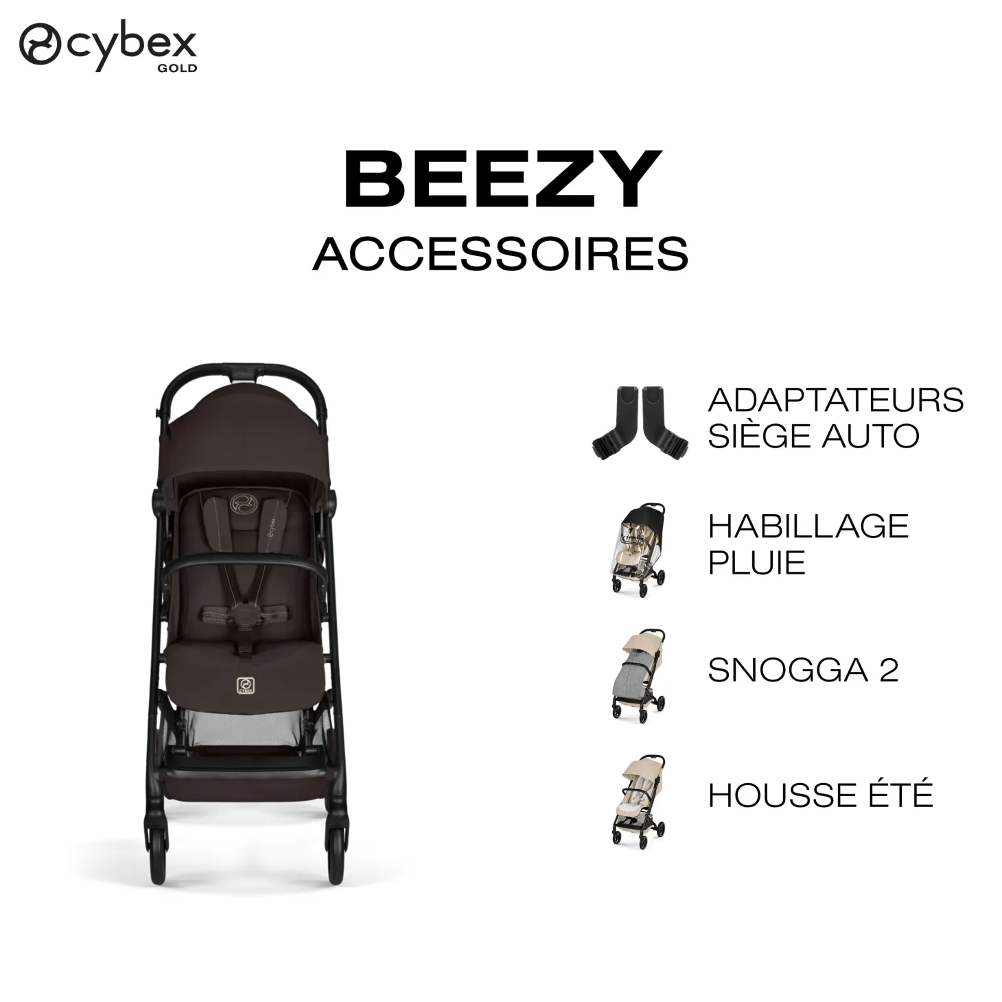 Cybex Poussette Compacte et Citadine Beezy Châssis Noir - Chocolate Brown