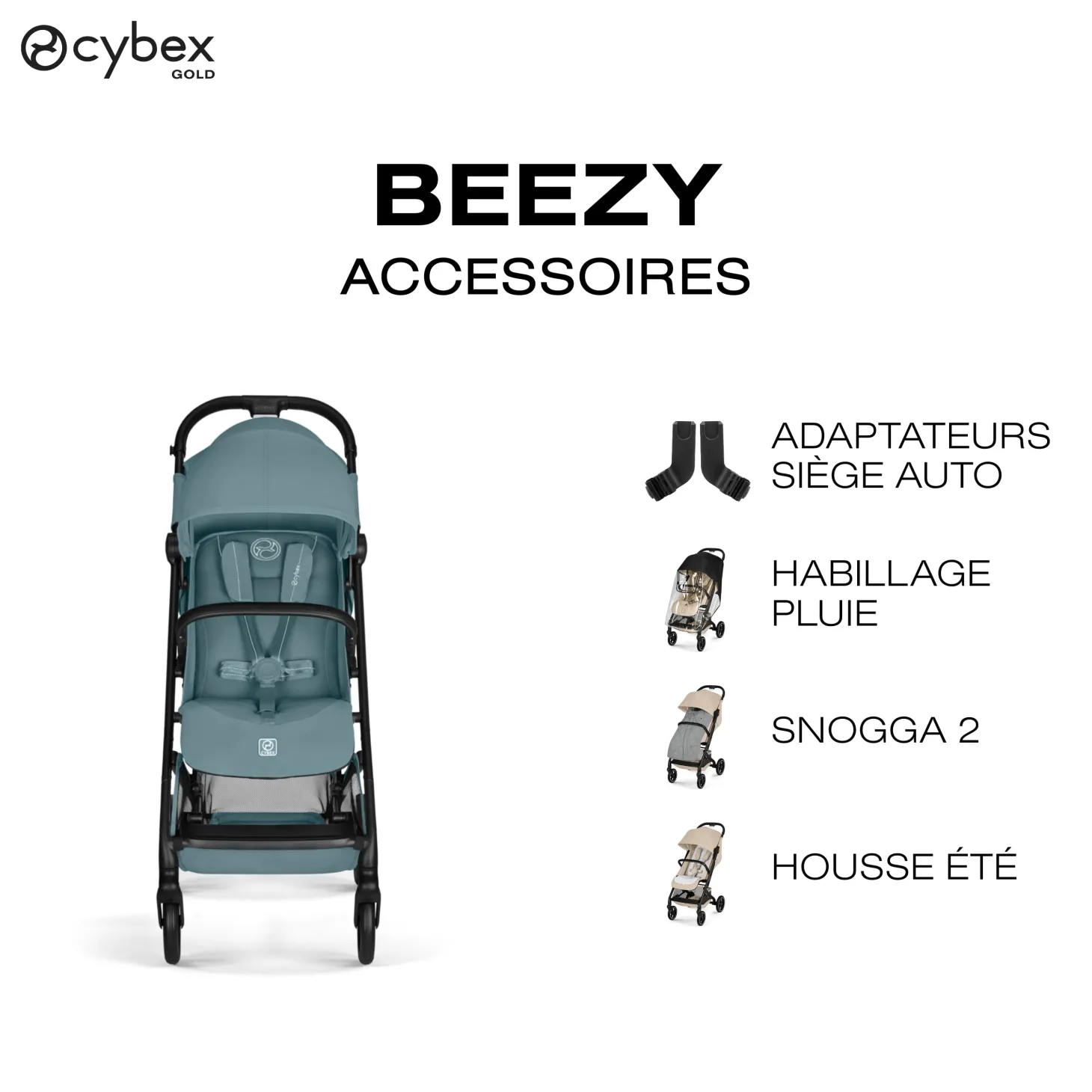 Cybex Poussette Compacte et Citadine Beezy Châssis Noir - Stormy Blue