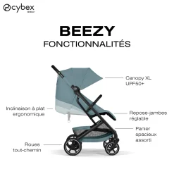 Cybex Poussette Compacte et Citadine Beezy Châssis Noir - Stormy Blue