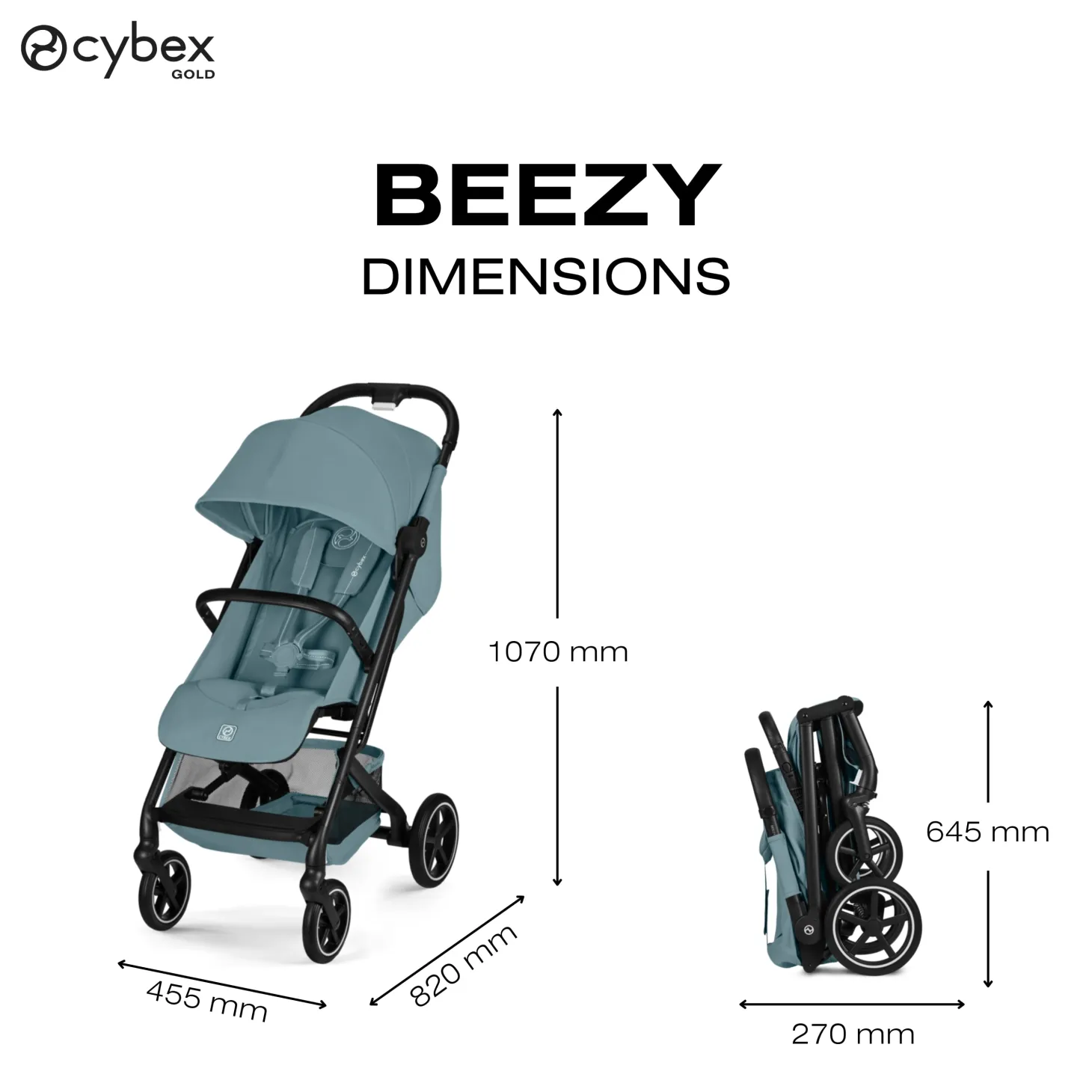 Cybex Poussette Compacte et Citadine Beezy Châssis Noir - Stormy Blue