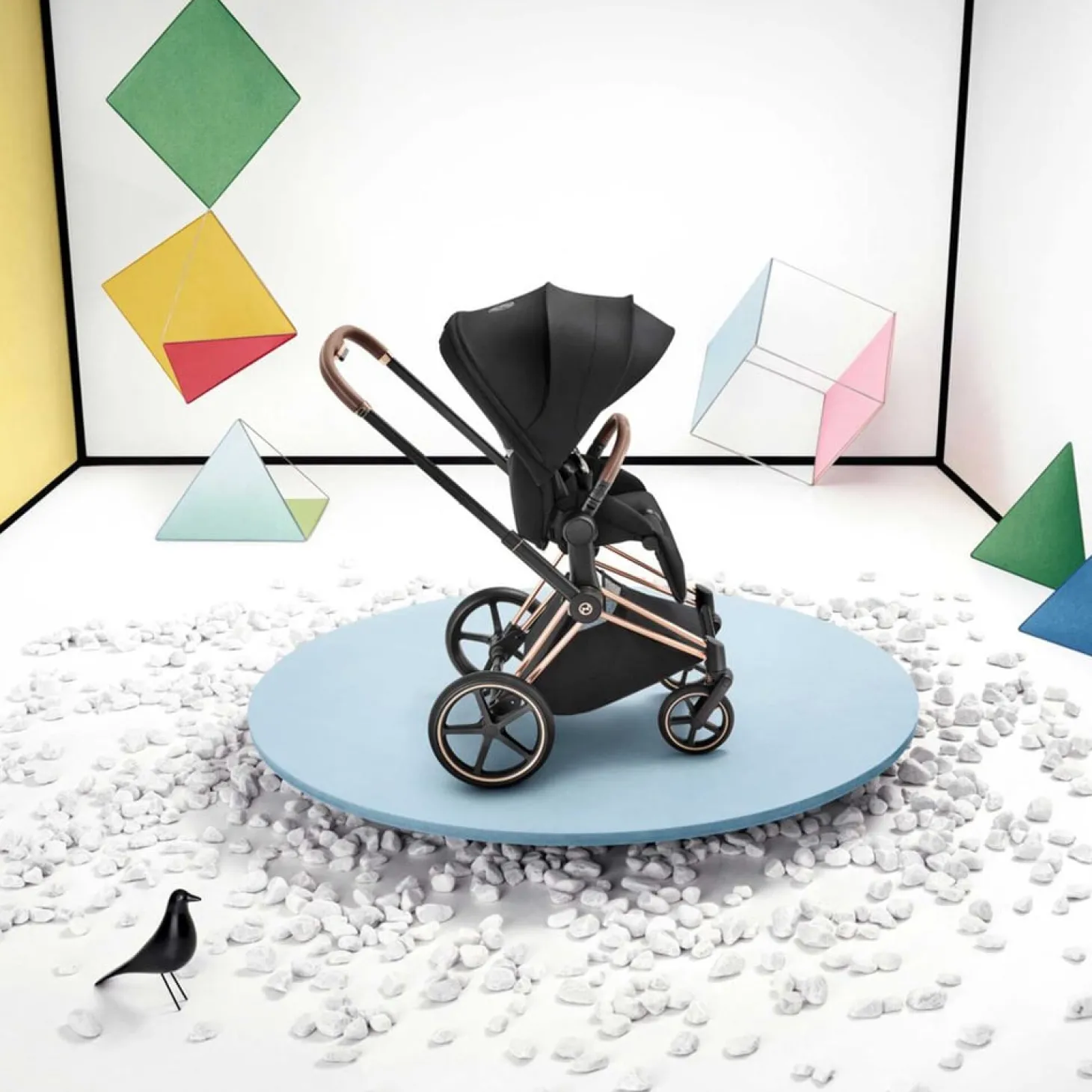 Cybex Poussette tout-terrain avec nacelle pliable Duo Priam Châssis Matt Black/ Coconut Brown