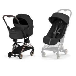 Cybex                    Poussette ultra-compacte avec nacelle pliable Duo Coya     Châssis Rose Gold / Sepia Black
