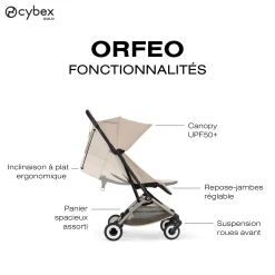 Cybex Poussette Ultra Compacte Orfeo Châssis Taupe - Almond Beige