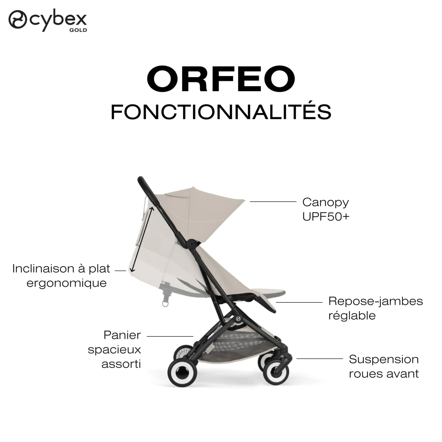 Cybex Poussette Ultra Compacte Orfeo Châssis Black - Dune Grey