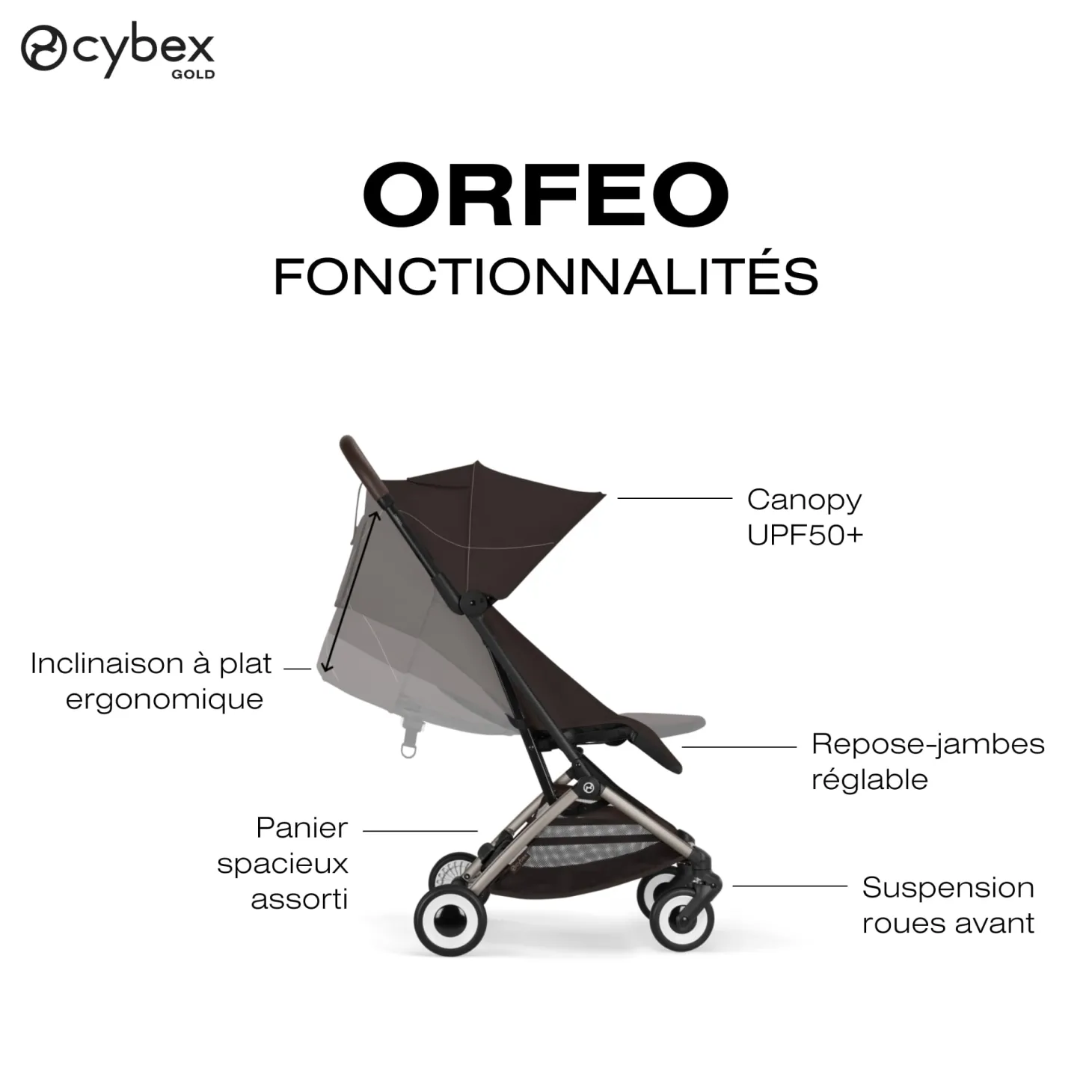 Cybex Poussette Ultra Compacte Orfeo Châssis Taupe - Chocolate Brown